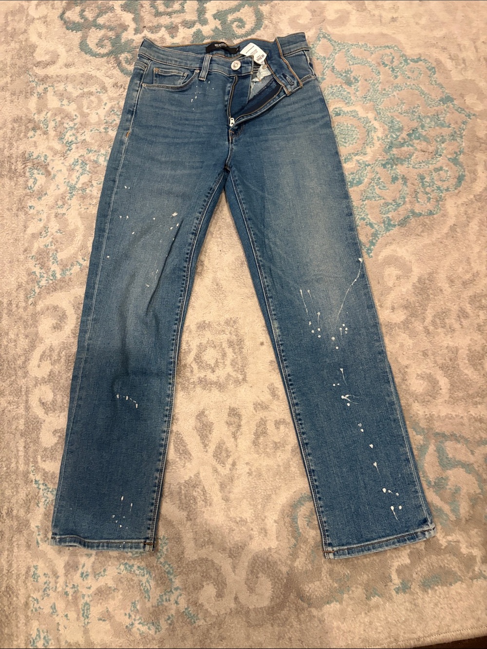 Hudson Jeans Women's Straight Leg Blue Denim Paint-Splatter Jeans